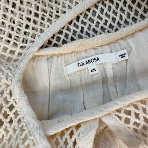 Tularosa Revolve Huxley Top Cream Tassels ties Gauze Crochet Flutter Sleeve XS - Picture 11 of 16